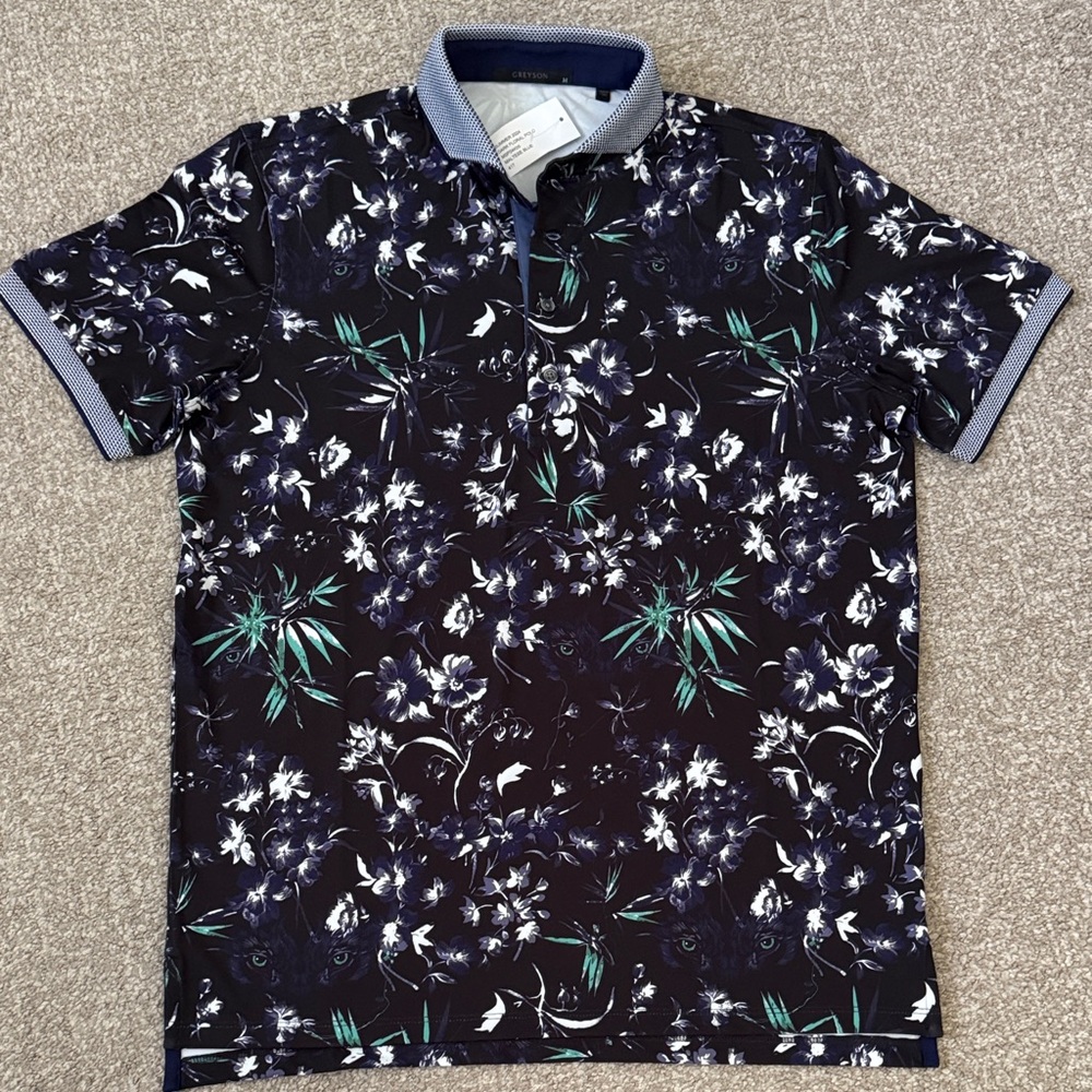 Greyson Navy Floral Polo Shirt